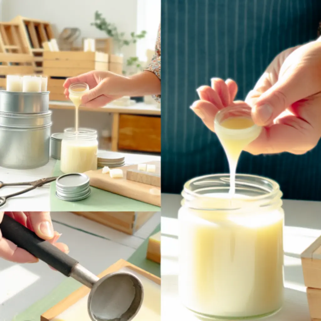 Ręczne wylewanie naturalnego wosku sojowego do szklanych naczyń na stanowisku pracy